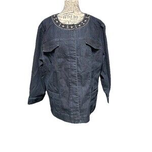 JM Col. Blue Denim Size 16 Jacket‎ 3/4 Hipster Y2K Farm Casual Coastal Grandma